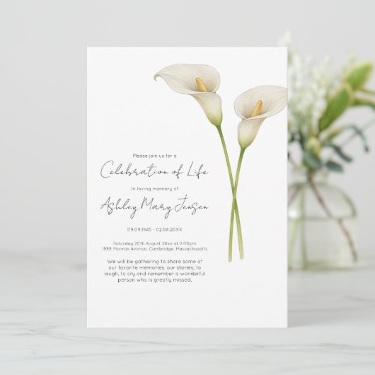 Calla Lily-herdenkingsdienst Kaart (Staand voorkant)