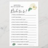 Calla Lily Hoe goed ken je bruid spel kaart (Voorkant)