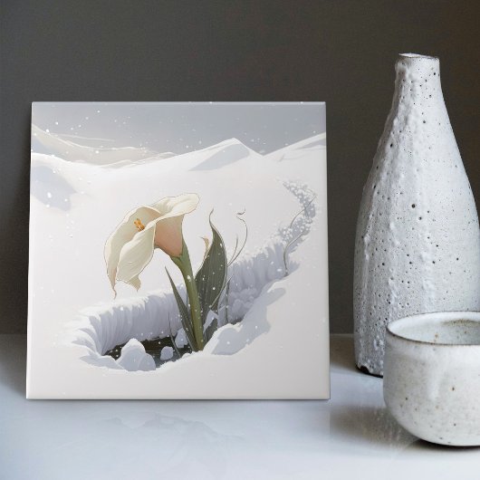 Calla Lily in de bergen die door sneeuw breken Tegeltje