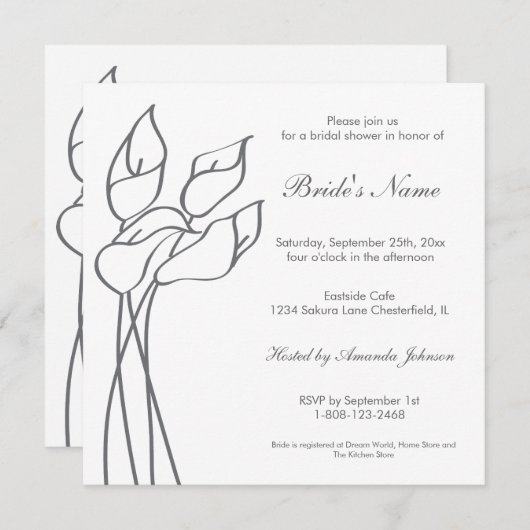 Calla Lily Invite Kaart (Voorkant / Achterkant)