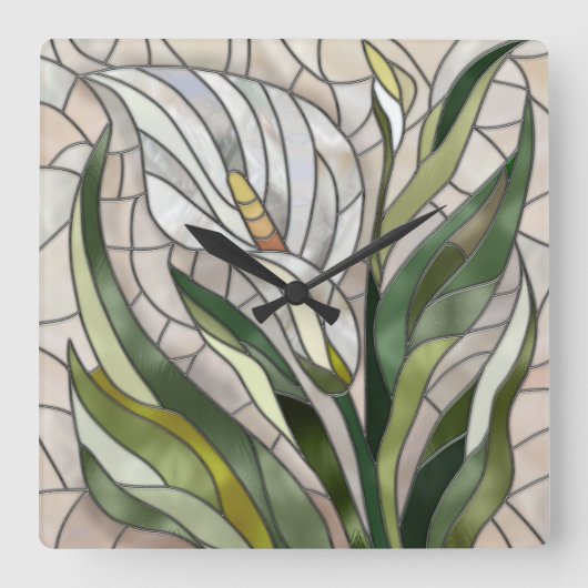 Calla Lily Mosaic Art Vierkante Klok (Voorkant)