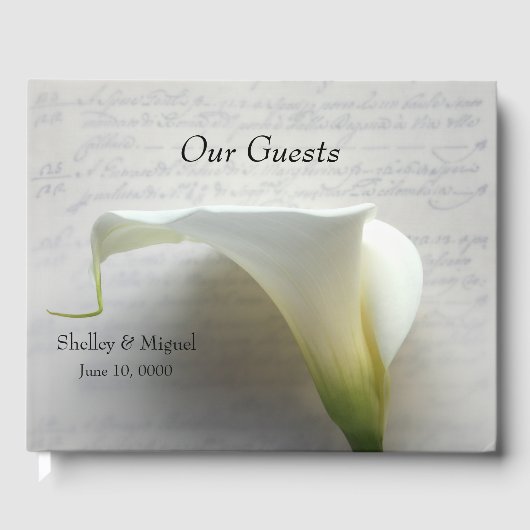Calla lily op oud handschrift gastenboek (Voorkant)