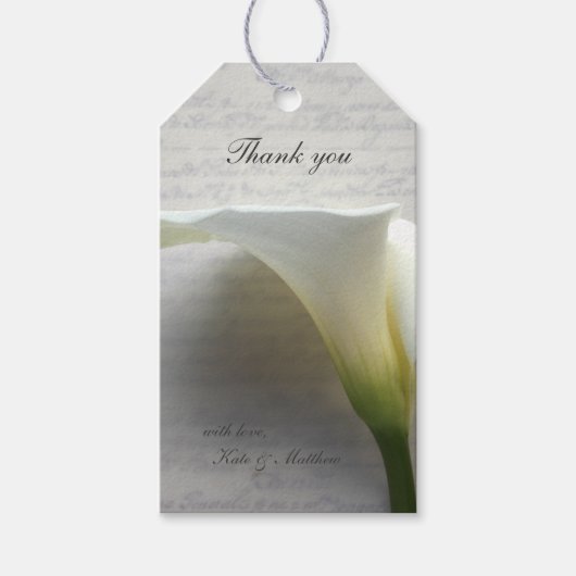Calla lily op oud manuscript cadeaulabel (Voorkant)