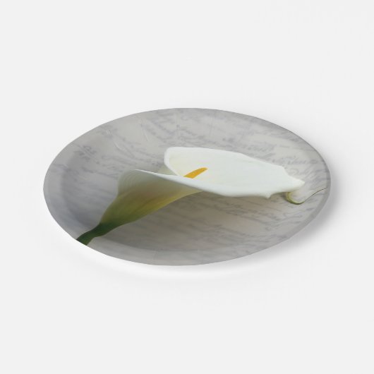 Calla lily op oud manuscript papieren bordje (Gekanteld)
