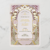 Calla Lily Roos Gold Foil Wedding Invitation Mucha Folie Uitnodiging (Voorkant)