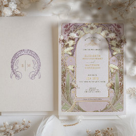 Calla Lily Roos Gold Foil Wedding Invitation Mucha Folie Uitnodiging