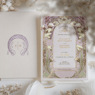 Calla Lily Roos Gold Foil Wedding Invitation Mucha Folie Uitnodiging