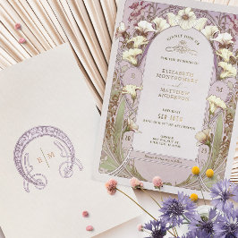 Calla Lily Roos Gold Foil Wedding Invitation Mucha Folie Uitnodiging