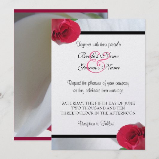 Calla Lily/Roos Wedding Invitation Kaart (Voorkant / Achterkant)