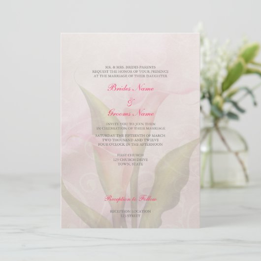 Calla Lily Roze 2 bruiloft uitnodiging (Staand voorkant)