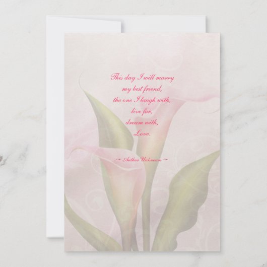 Calla Lily Roze 2 bruiloft uitnodiging (Achterkant)