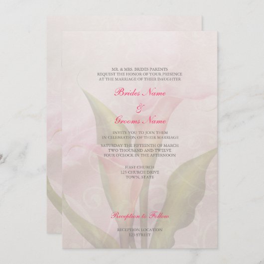 Calla Lily Roze 2 bruiloft uitnodiging (Voorkant / Achterkant)