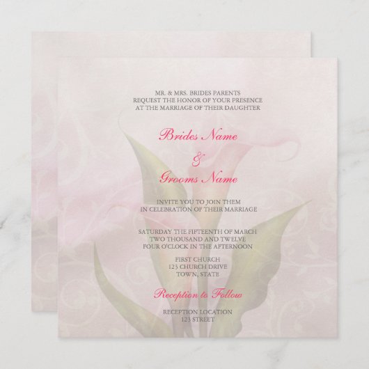 Calla Lily Roze 2 bruiloft uitnodiging (Voorkant / Achterkant)