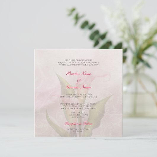 Calla Lily Roze 2 bruiloft uitnodiging (Staand voorkant)