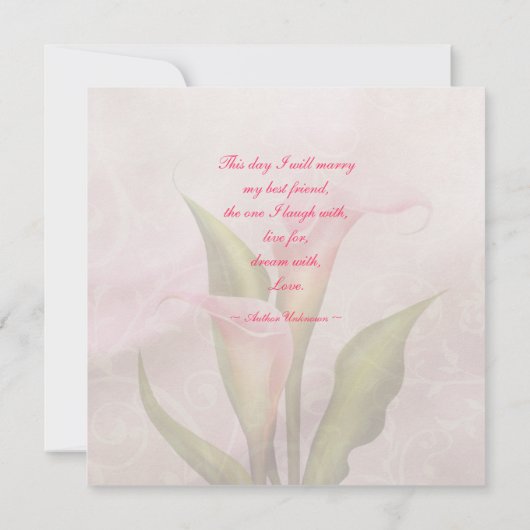Calla Lily roze bruiloft uitnodiging (Achterkant)