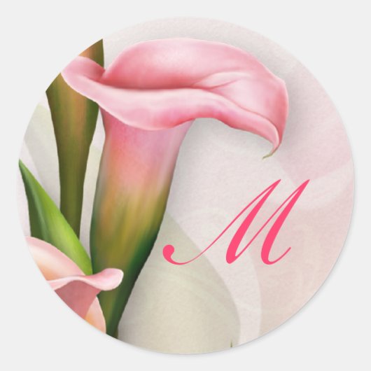 Calla Lily Roze Monogram Envelop Sticker (Voorkant)