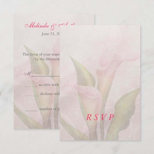 Calla Lily Roze RSVP-kaart RSVP Kaartje (Voorkant / Achterkant)