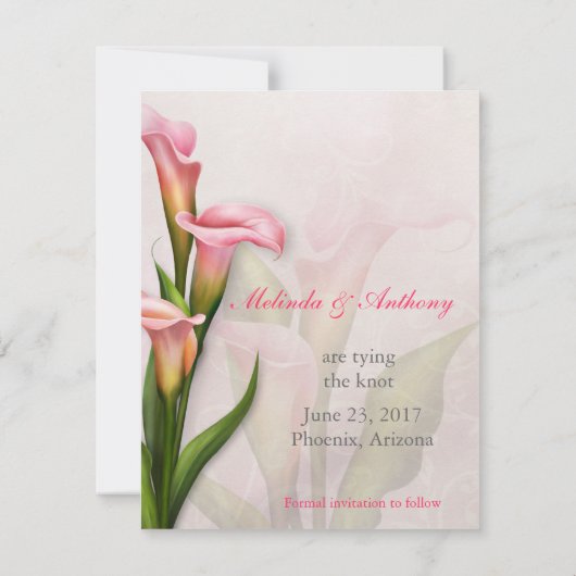 Calla Lily Roze sparen de Datum Save The Date (Achterkant)