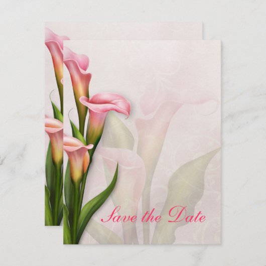 Calla Lily Roze sparen de Datum Save The Date (Voorkant / Achterkant)