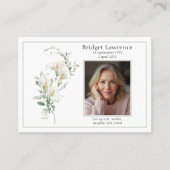 Calla Lily Sage Green Memorial Photo Prayer Card Visitekaartje (Voorkant)