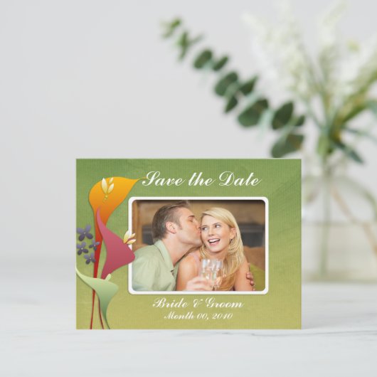 Calla Lily Save the Date Foto Briefkaarten (Staand voorkant)