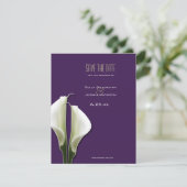 Calla Lily Save the Date op Paarse Aankondiging (Staand voorkant)