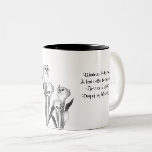Calla lily schetst koffie mok zwart-wit (Voorkant rechts)