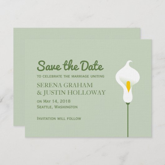 Calla Lily Sla de datum op Save The Date (Voorkant / Achterkant)