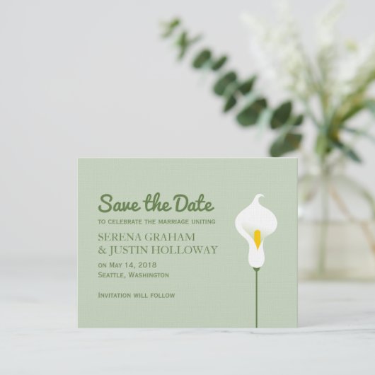 Calla Lily Sla de datum op Save The Date (Staand voorkant)