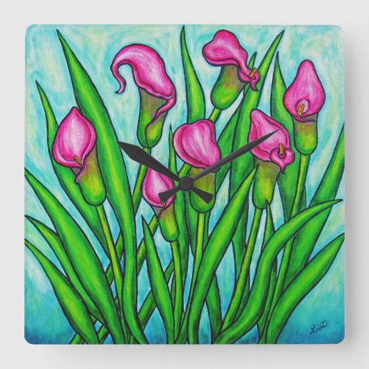 Calla Lily Square Wall Clock, Lisa Lorenz Vierkante Klok (Voorkant)