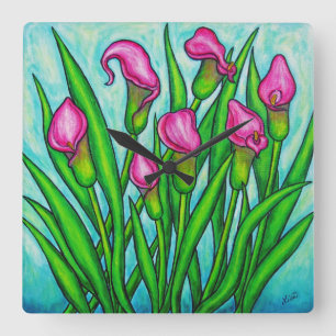 Calla Lily Square Wall Clock, Lisa Lorenz Vierkante Klok