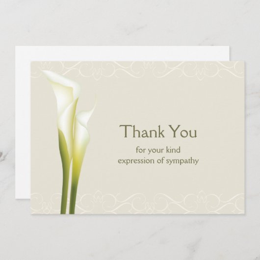 Calla Lily Sympathie Hartelijk dank Bedankkaart (Voorkant / Achterkant)