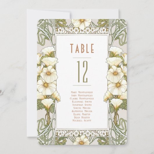Calla Lily Table Numbers Art Nouveau Wedding Kaart (Voorkant)