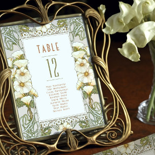 Calla Lily Table Numbers Art Nouveau Wedding Kaart