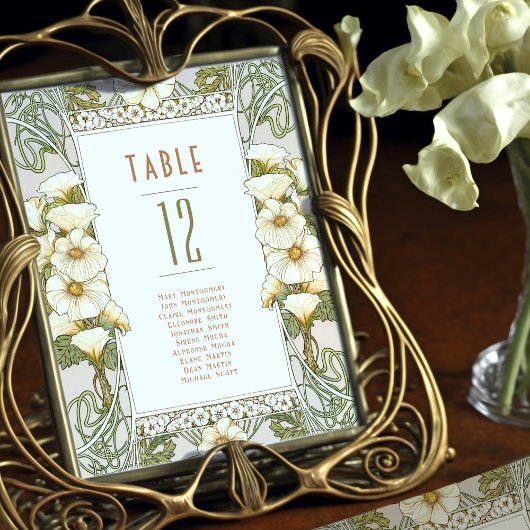 Calla Lily Table Numbers Art Nouveau Wedding Kaart
