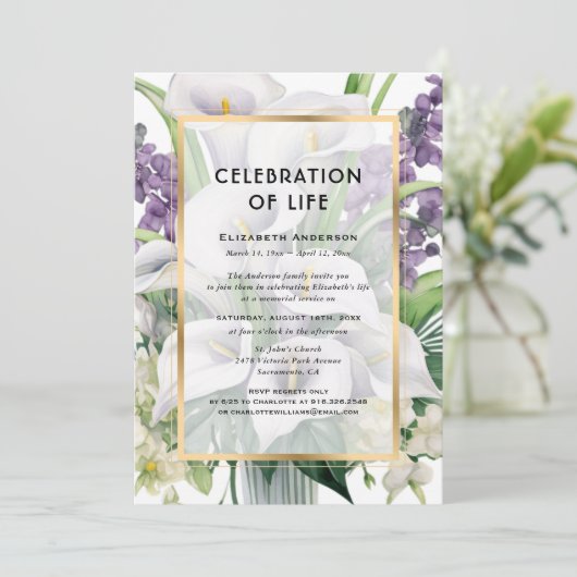 Calla Lily viering van het leven Kaart (Staand voorkant)