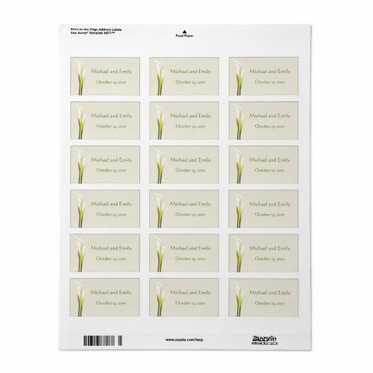 Calla Lily Wedding Favor Labels (Full Sheet)