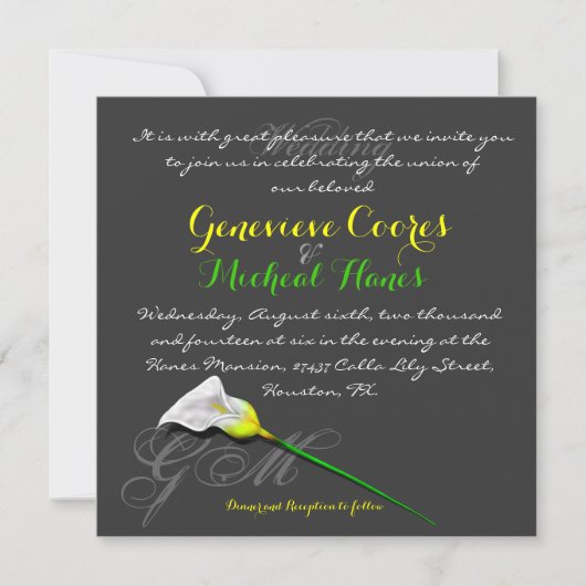 Calla Lily Wedding Invitation (Vers.3) Kaart (Voorkant)