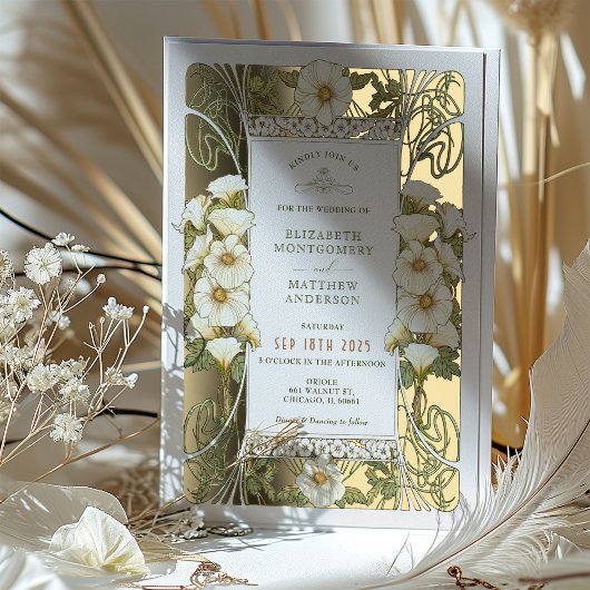 Calla Lily Wedding Invitations Art Nouveau Mucha Folie Uitnodiging