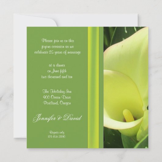 Calla Lily Wedding Jubileum Invitation Kaart (Achterkant)