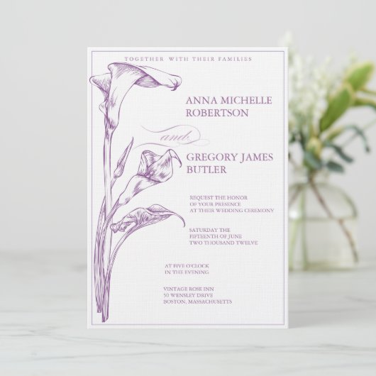 Calla Lily Wedding Uitnodiging (Staand voorkant)