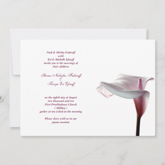 Calla Lily Wedding Uitnodiging (Voorkant)