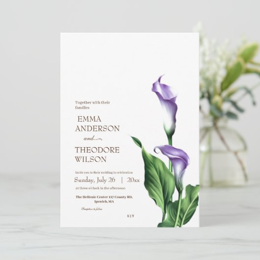 Calla minimalistische moderne mooie bloemenbruilof kaart (Staand voorkant)