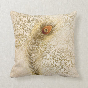 Calla Peacock Feather Gold Damask  Kussen