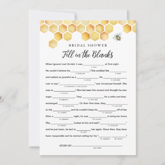 CALLA Vrijgezellenfeest Libs, vul het spel Blanks Kaart (Voorkant)