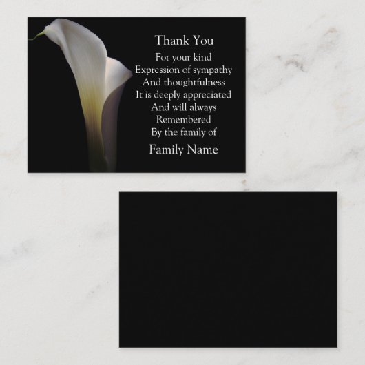 Calla White Bedankt Notitiekaartje (Voorkant / Achterkant)