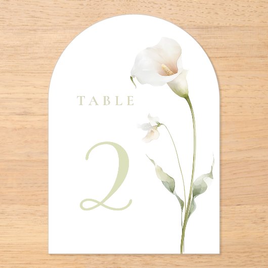 Callalelie witte achtergrond tafel 2 acryl uitnodigingen (Voorkant)
