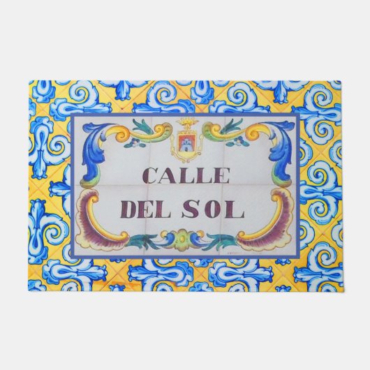 Calle del Sol Spaanse straatnaam, blauw geel Deurmat (Voorkant)