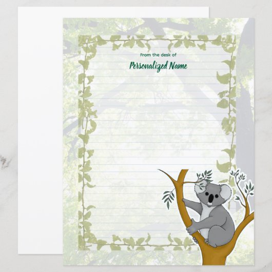 Callie Koala Ivy Lined Paper Sheet (Voorkant / Achterkant)