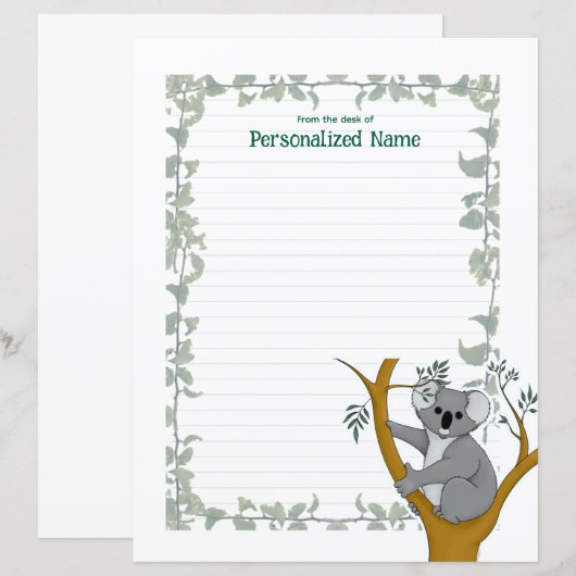 Callie Koala White Ivy Lined Paper Sheet (Voorkant / Achterkant)